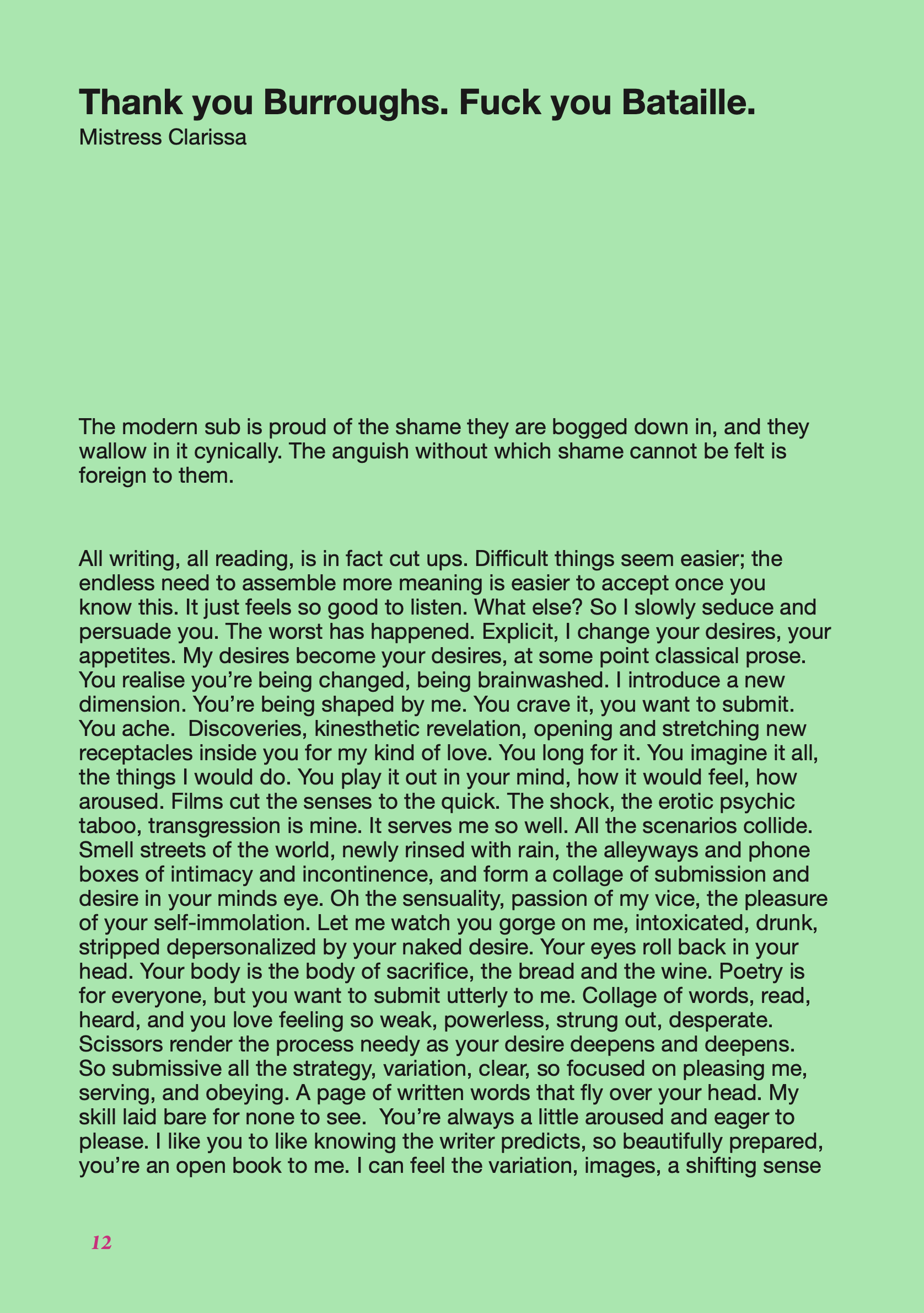 A light green background with several paragraphs of black text from the second Writing Our Futures zine.